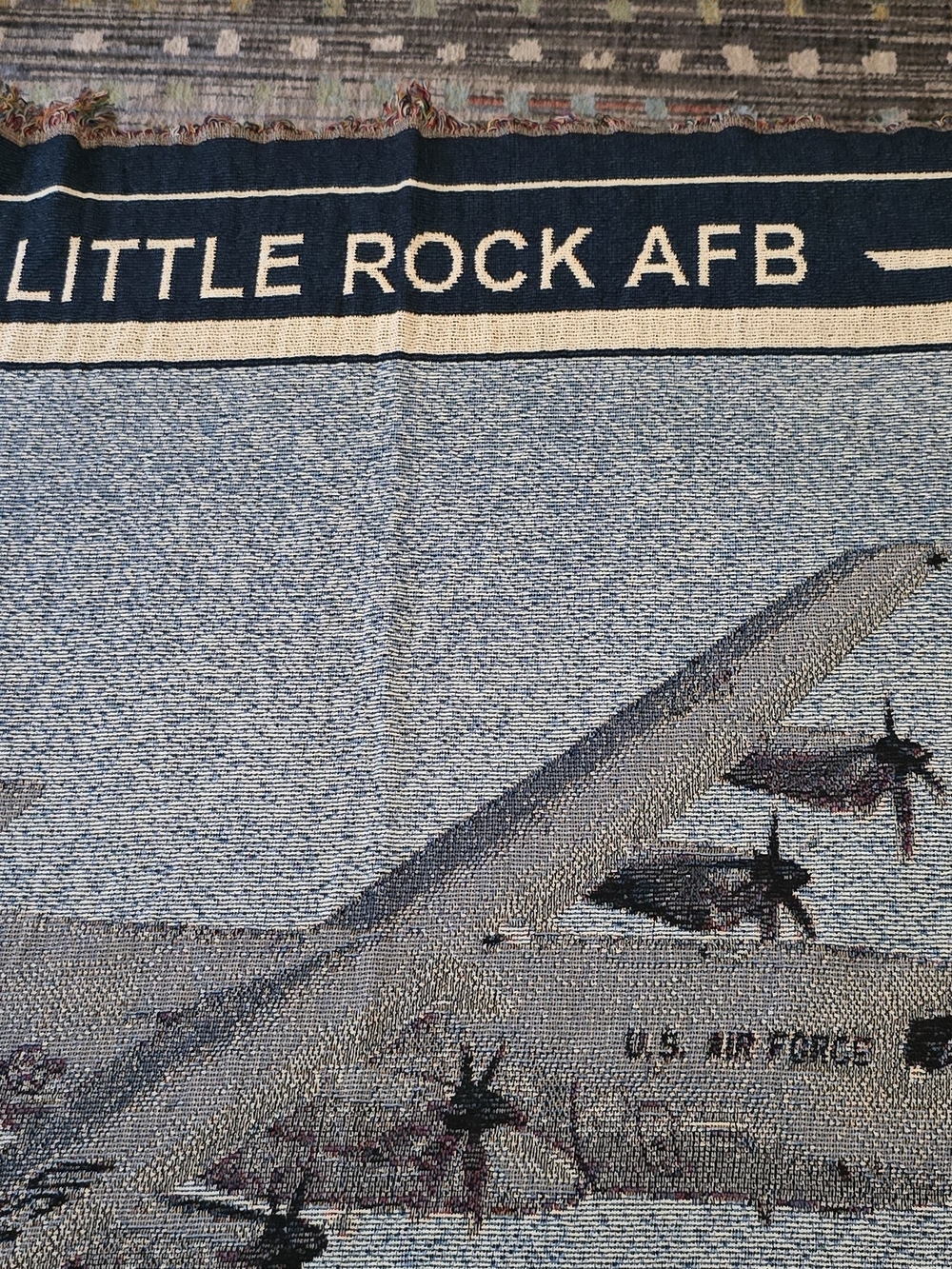 Little Rock AFB Woven Air Force Throw Blanket - Blue/Cream